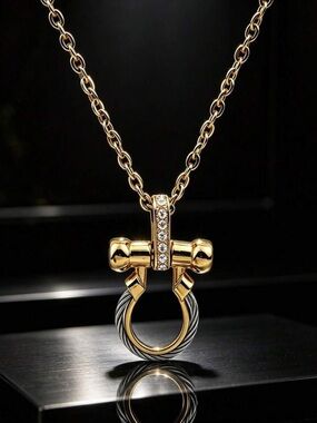 Luxury Gold Toggle Pendant Necklace Mixed Metal Crystal Jewelry